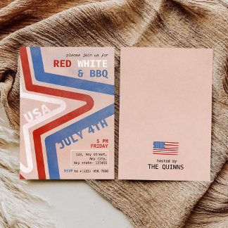 パトリオティックレッドホワイト&バーベキュー7月4日レトロ 招待状