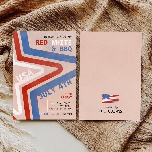 パトリオティックレッドホワイト&バーベキュー7月4日レトロ 招待状