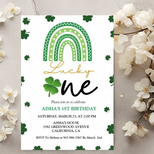 パトリックの日の最初の誕生日パーティラッキーワンパーティー 招待状