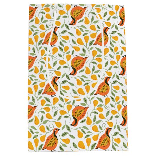 パトリッジとナシの木のシームレスなクリスマスパター ミディアムペーパーバッグ (正面)