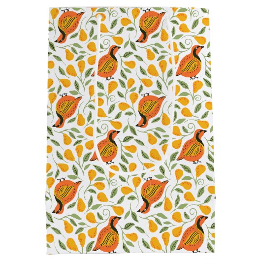 パトリッジとナシの木のシームレスなクリスマスパター ミディアムペーパーバッグ (裏面)