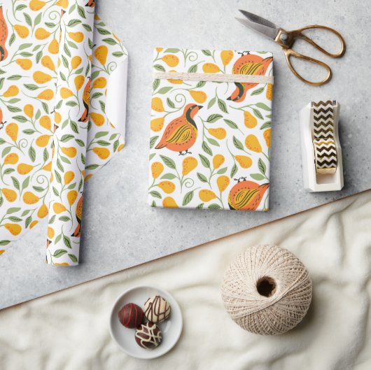 パトリッジとナシの木のシームレスなクリスマスパター ラッピングペーパー (クラフト)