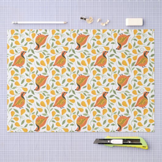 パトリッジとナシの木のシームレスなクリスマスパター 薄葉紙 (クラフト)