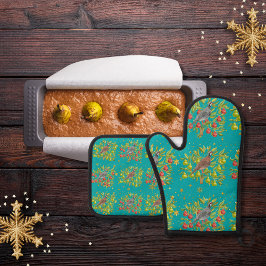 パトリッジ、ナシの木、雪片ターコイズ 鍋つかみ&鍋敷きセット