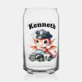 パトロール中のパトカーに愛らしいベビードラゴン ガラス缶 (正面)