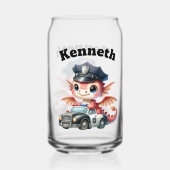 パトロール中のパトカーに愛らしいベビードラゴン ガラス缶 (裏面)