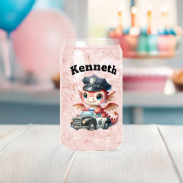 パトロール中のパトカーに愛らしいベビードラゴン ガラス缶