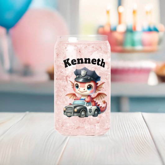 パトロール中のパトカーに愛らしいベビードラゴン ガラス缶 (インサイチュ (ベビーシャワー))
