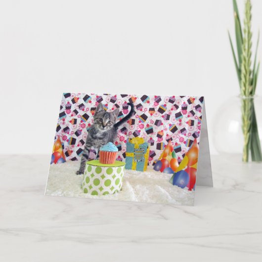 パトンの誕生日ウィッシュ – Cat / Kitten誕生日 カード (正面)