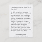 パドアの聖なるカードの聖アントニー 名刺 (裏面)