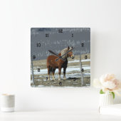 パドック荷車を引く壁の時計番号にベルギーの馬 スクエア壁時計 (ホーム)