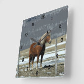 パドック荷車を引く壁の時計番号にベルギーの馬 スクエア壁時計 (傾斜)