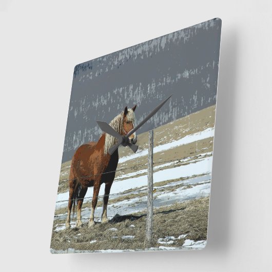 パドック荷車を引く壁時計にベルギーの馬 スクエア壁時計 (傾斜)