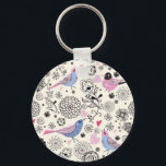 パドラオデフロレスeパサロス キーホルダー<br><div class="desc">パドラオ・デ・フロレスvarias em preto com passaros em cor de rosa e azul e corasos es vermelhos</div>
