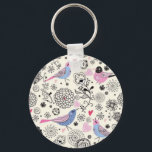 パドラオデフロレスeパサロス キーホルダー<br><div class="desc">パドラオ・デ・フロレスvarias em preto com passaros em cor de rosa e azul e corasos es vermelhos</div>