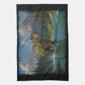 パドリングブロントサウルス&リバーおもしろい キッチンタオル (縦)