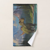 パドリングブロントサウルス&リバーおもしろい バスタオルセット (ハンドタオル)