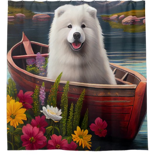 パドルでサモエイ:風光明媚な冒険 シャワーカーテン (正面)