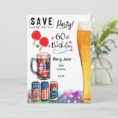 パドルとビールで60誕生日をピンポン 招待状 (スタンド正面)