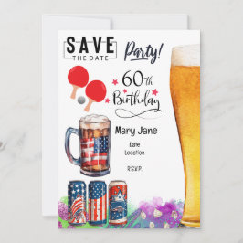パドルとビールで60誕生日をピンポン 招待状