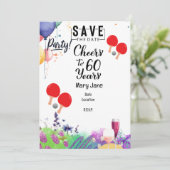 パドルと花とピンポン60誕生日 招待状 (スタンド正面)
