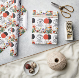 パドルと花とピンポン70誕生日 ラッピングペーパー