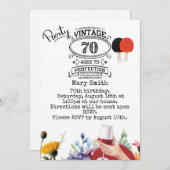 パドルと花とピンポン70誕生日 招待状 (正面/裏面)
