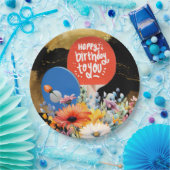 パドルと花のピンポン誕生日 ペーパープレート (パーティー)