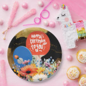 パドルと花のピンポン誕生日 ペーパープレート (パーティー)