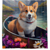 パドルにコルギを乗せる：風光明媚な冒険 シャワーカーテン (正面)