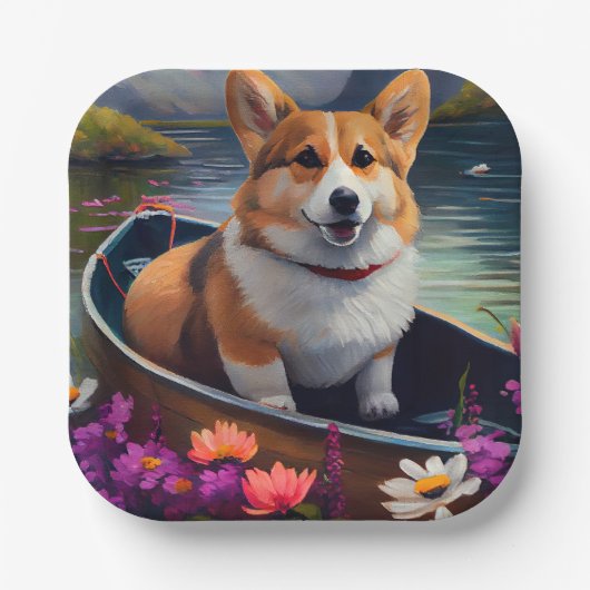 パドルにコルギを乗せる:風光明媚な冒険 ペーパープレート (正面)