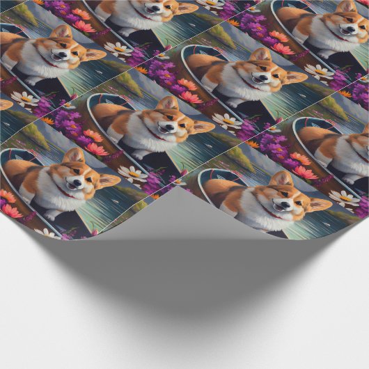 パドルにコルギを乗せる:風光明媚な冒険 ラッピングペーパー (角)