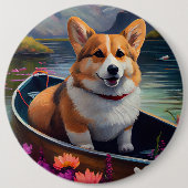 パドルにコルギを乗せる:風光明媚な冒険 缶バッジ (正面)