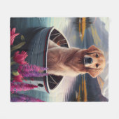 パドルにゴールデンレトリバー：風光明媚な冒険 フリースブランケット (正面(横))