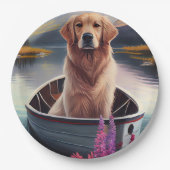 パドルにゴールデンレトリバー:風光明媚な冒険 ペーパープレート (正面)