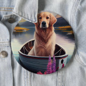 パドルにゴールデンレトリバー:風光明媚な冒険 缶バッジ (インサイチュ)