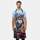パドルにシベリアのハスキー：風光明媚な冒険 エプロン (着用した状態)