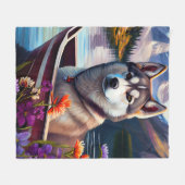 パドルにシベリアのハスキー：風光明媚な冒険 フリースブランケット (正面(横))