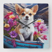 パドルにチワワ：風光明媚な冒険 スクエア壁時計 (正面)