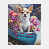 パドルにチワワ：風光明媚な冒険 フリースブランケット (正面)