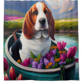 パドルにバセットハウンドドッグ:風光明媚な冒険 シャワーカーテン (正面)