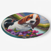 パドルにバセットハウンドドッグ：風光明媚な冒険 ペーパープレート (アングル)