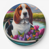 パドルにバセットハウンドドッグ：風光明媚な冒険 ペーパープレート (正面)