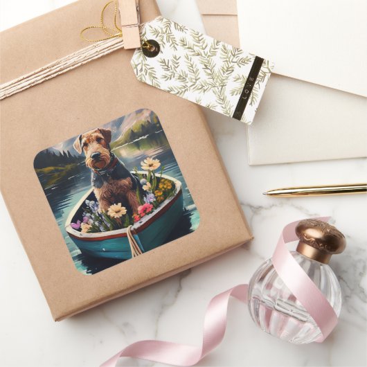 パドルに乗ったアイレデール犬:風光明媚な冒険 スクエアシール (ギフト)