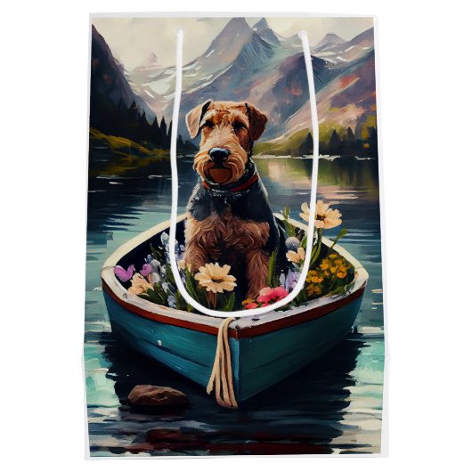 パドルに乗ったアイレデール犬：風光明媚な冒険 ミディアムペーパーバッグ (裏面)