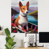 パドルに乗ったバセンジー犬: 景色を楽しむ冒険 ポスター (ホームオフィス)