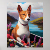 パドルに乗ったバセンジー犬: 景色を楽しむ冒険 ポスター (正面)