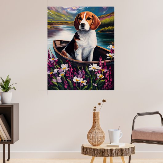 パドルに乗ったビーグル犬: 景色を楽しむ冒険 ポスター (リビング3)