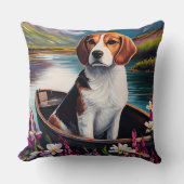 パドルに乗ったビーグル犬:風光明媚な冒険 クッション (正面)