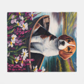 パドルに乗ったビーグル犬：風光明媚な冒険 フリースブランケット (正面(横))